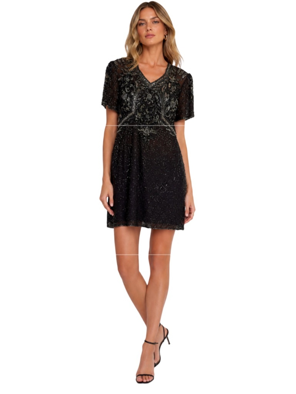 Silky Nites Vintage Black Beaded Cocktail Dress 100% Silk Size Medium Petite